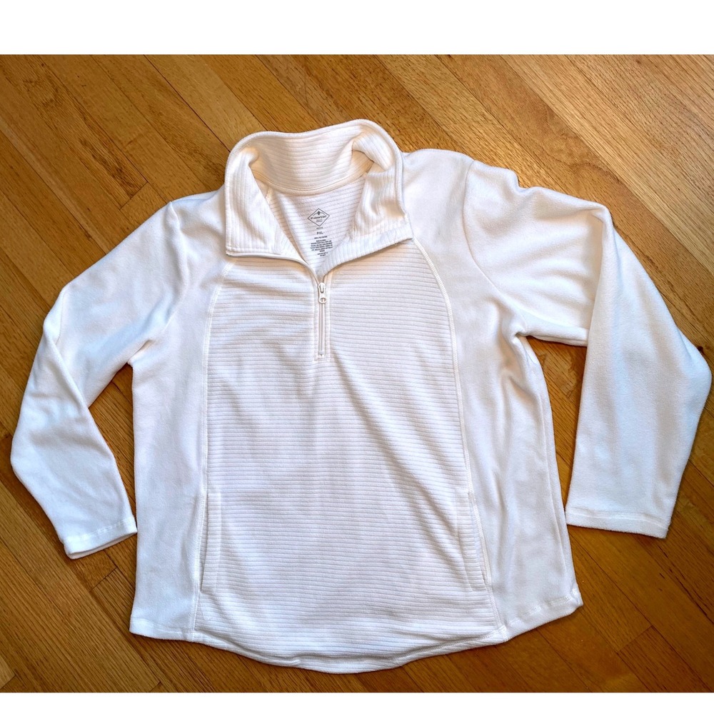 St Johns Bay Womens PXL Cream Fleece‎ Quarter Zip Ribbed Pullover Sweater Petite